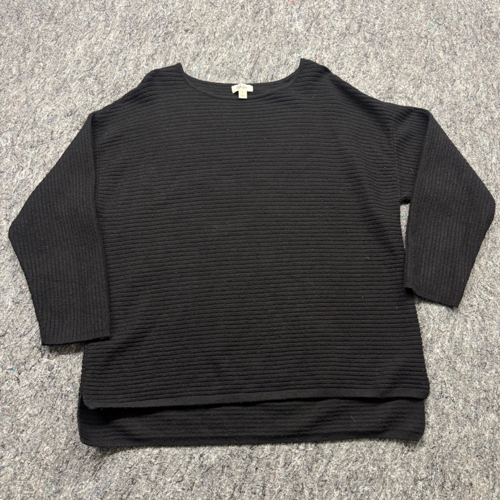 Style & Co Womens Ribbed Boat Neck Sweater Black High Low Hem XL